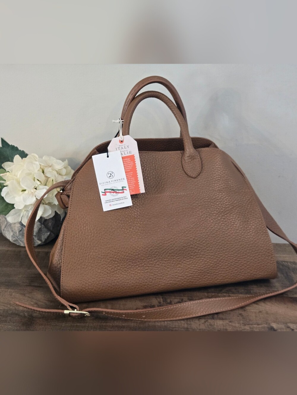 DIVINA FIRENZE Brown Genuine Leather Satchel NWT Made In Italy